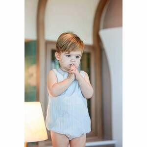 NEW MANIERE boy's striped faux tab romper in blue